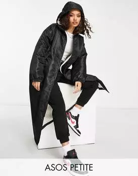 Черный нейлоновый плащ на подкладке из борга ASOS DESIGN Petite