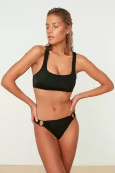 Черный низ бикини с аксессуарами-обручами Trendyol