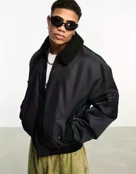 Черный объемный бомбер с воротником борг ASOS DESIGN