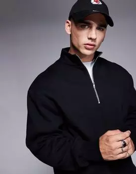 Черный объемный свитшот с молнией в четверть ASOS DESIGN