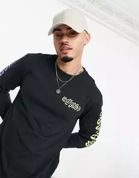 Черный объемный топ с длинными рукавами и принтом на рукавах Helly Hansen Play