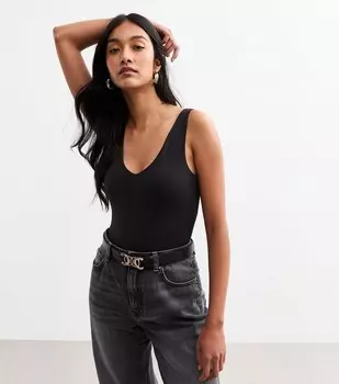 Черный облегающий боди с V-образным вырезом New Look, черный