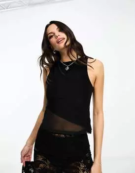 Черный облегающий прозрачный топ с вырезами ASOS