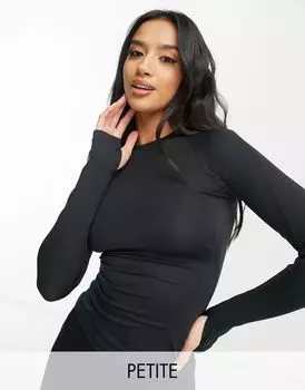 Черный облегающий топ с длинными рукавами ASOS Petite Icon