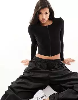 Черный облегающий топ с длинными рукавами и молнией ASOS