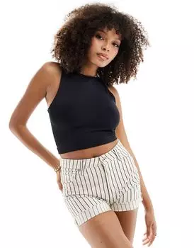 Черный облегающий топ с открытым воротником и завязками на спине Pimkie