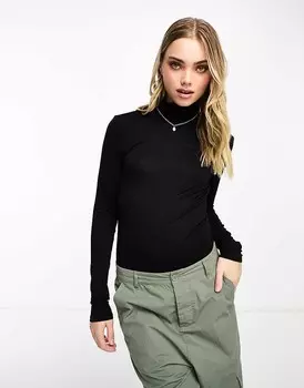 Черный облегающий топ с высоким воротником и длинными рукавами Vero Moda