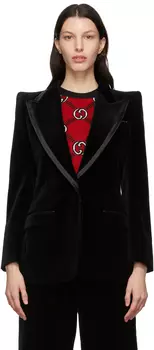 Черный однобортный бархатный пиджак Gucci