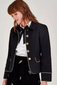 Черный однобортный пиджак с воротником Monsoon, черный