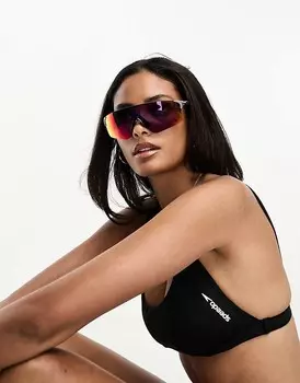 Черный однотонный бикини-топ с овальным вырезом Speedo