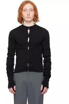 Черный офисный кардиган с круглым вырезом OUAT