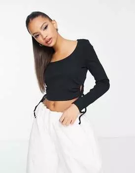 Черный овальный вырез NewLook с завязками по бокам New Look