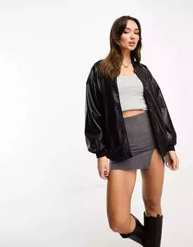 Черный оверсайз-бомбер из искусственной кожи River Island