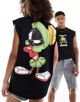 Черный оверсайз-лицензионный жилет унисекс с принтом «Марвин Марсианин» ASOS DESIGN