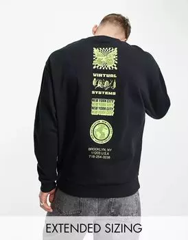 Черный оверсайз-свитшот с вертикальной спиной и принтом на груди ASOS