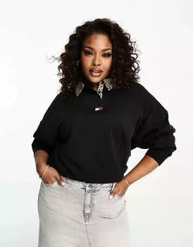 Черный оверсайз-топ регби с леопардовым воротником Tommy Jeans Plus