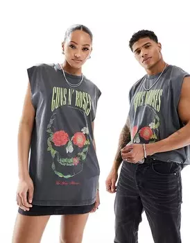 Черный оверсайз-топ унисекс ASOS DESIGN с графическим принтом Guns N Roses