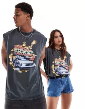 Черный оверсайз-жилет унисекс ASOS DESIGN с графическим принтом «Назад в будущее»