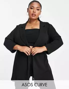 Черный пиджак из джерси с галстуком-оби ASOS DESIGN Curve