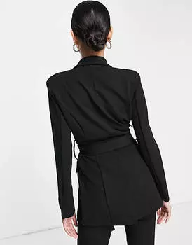 Черный пиджак из джерси с завязкой на талии ASOS DESIGN