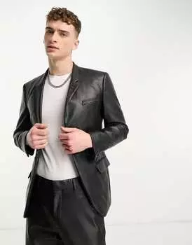 Черный пиджак из искусственной кожи River Island