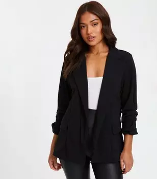 Черный пиджак из крепа со сборками и рукавами QUIZ Petite QUIZ, черный