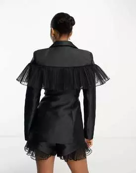 Черный пиджак с тюлевой отделкой ASOS LUXE Tall