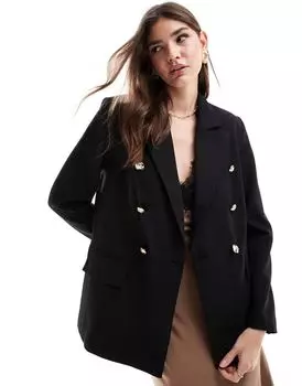 Черный пиджак строгого кроя с золотыми пуговицами ASOS DESIGN