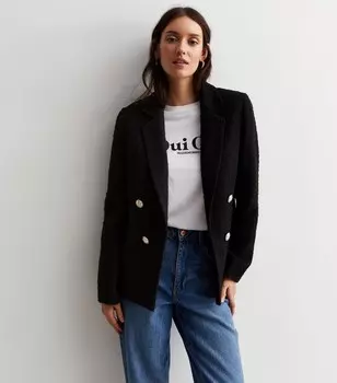 Черный пиджак в стиле милитари букле New Look, черный