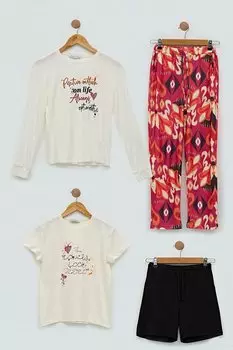 Черный пижамный комплект из 4 предметов с цветочным принтом For You Kids