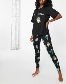 Черный пижамный комплект из оверсайз-футболки и леггинсов ASOS DESIGN Christmas not succ