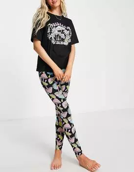 Черный пижамный комплект с футболкой и леггинсами ASOS DESIGN toadly