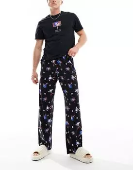 Черный пижамный комплект с ретро-принтом ASOS DESIGN Sonic
