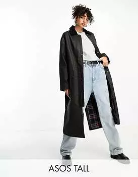 Черный плащ из воска с клетчатой подкладкой ASOS DESIGN Tall