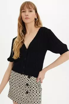 Черный плетеный трикотажный кардиган на пуговицах SWC4332S Sherin