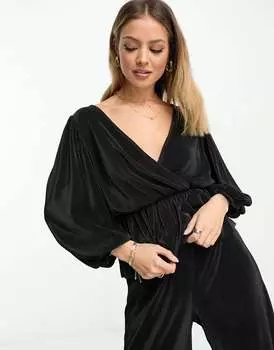 Черный плиссированный топ с запахом River Island