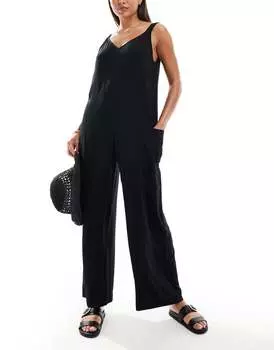 Черный пляжный комбинезон с карманами ASOS DESIGN