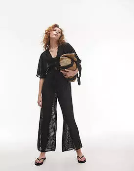 Черный пляжный комбинезон с прозрачным шевроном Topshop