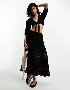 Черный пляжный укороченный топ с галстуком-бабочкой IIsla & Bird