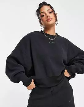 Черный плюшевый укороченный свитер Nike