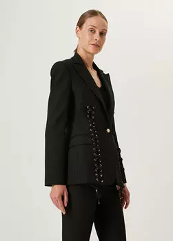 Черный - подробный жакет с люверсами и воротником-ласточкой Beymen