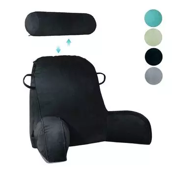 (Черный) Подушка для чтения на кровати, подушка для спины, поддержка спины, хрустальный бархат, съемный подголовник с подлокотниками, ручка для переноски и наполнитель для чтения, работы, просмотра, игры, отдыха ele eleoption