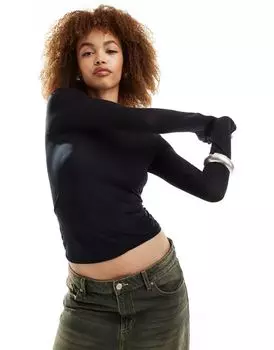 Черный полупрозрачный топ с длинными рукавами и вырезом-лодочкой Weekday