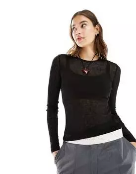 Черный полупрозрачный топ с длинными рукавами Monki