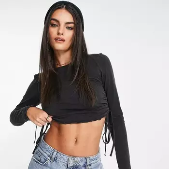 Полупрозрачный топ со сборками по бокам ASOS DESIGN, черный