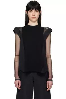 Черный поплиновый и вязаный свитер sacai