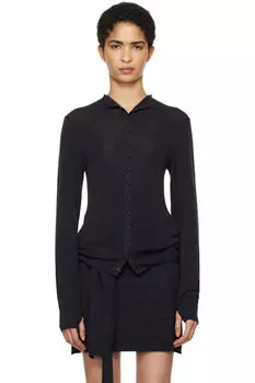 Черный приталенный бесшовный кардиган LEMAIRE