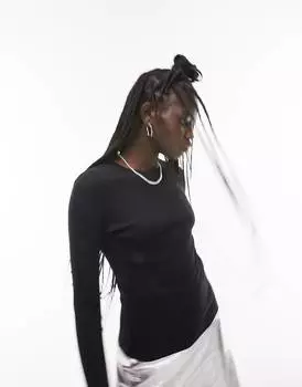 Черный приталенный топ с длинными рукавами Topshop