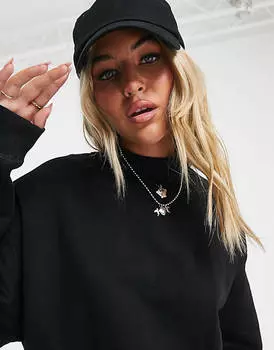 Черный приталенный топ с высоким воротником и длинными рукавами Weekday Essence