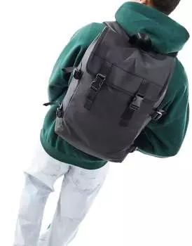 Черный прорезиненный рюкзак с двумя лямками ASOS